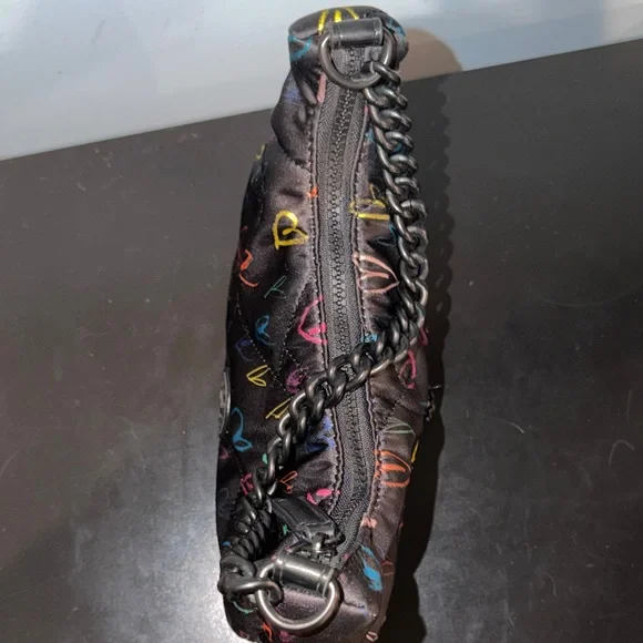 Kurt Geiger EUC Black Recycled Quilted Shoulder Bag with Multi-Colored Hearts - Picture 9 of 9